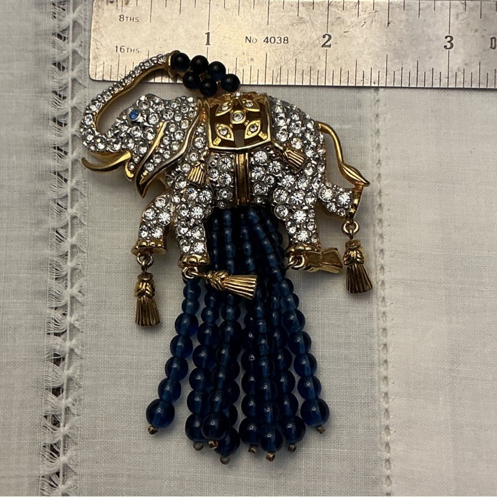 Avon Gold Elephant Brooch with Blue Beads